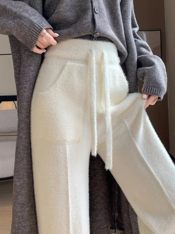 Damen-Lounge-Hosen mit weitem Bein und verstellbarem Kordelzug