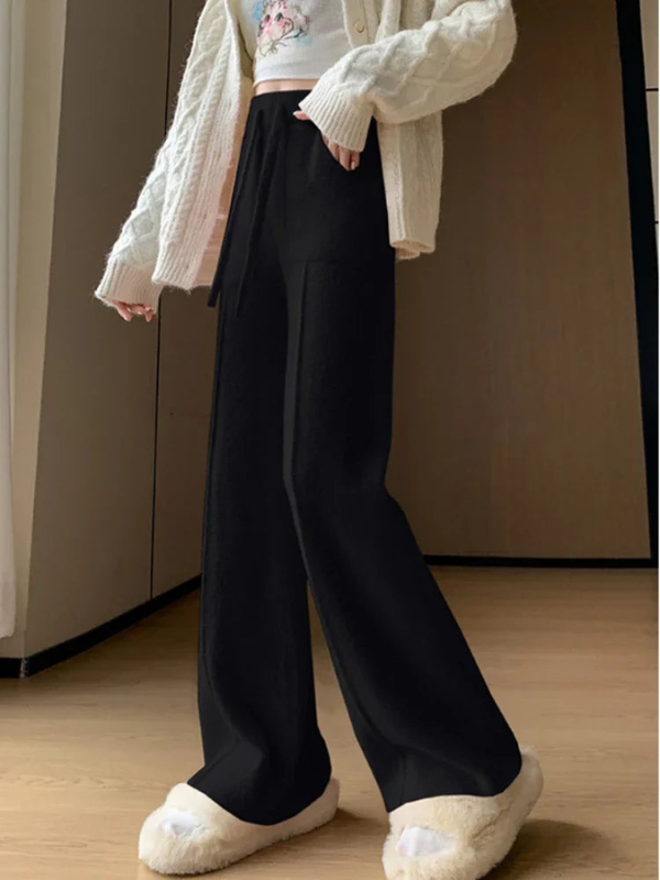 Damen-Lounge-Hosen mit weitem Bein und verstellbarem Kordelzug