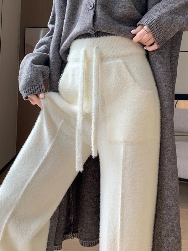 Damen-Lounge-Hosen mit weitem Bein und verstellbarem Kordelzug