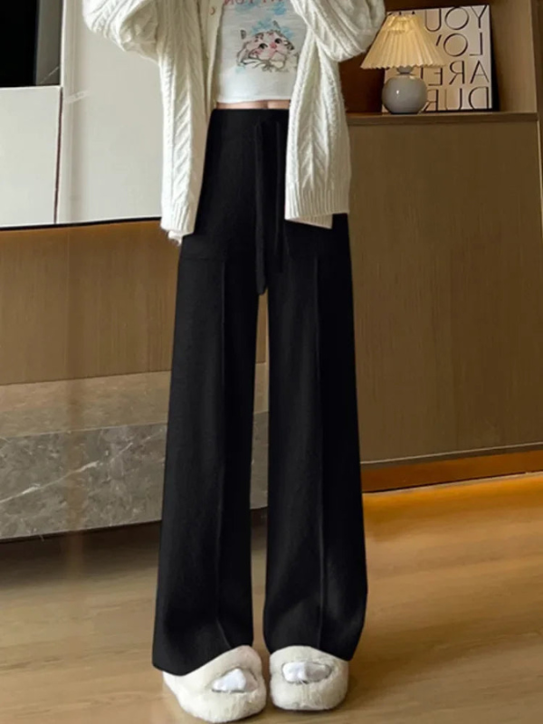 Damen-Lounge-Hosen mit weitem Bein und verstellbarem Kordelzug