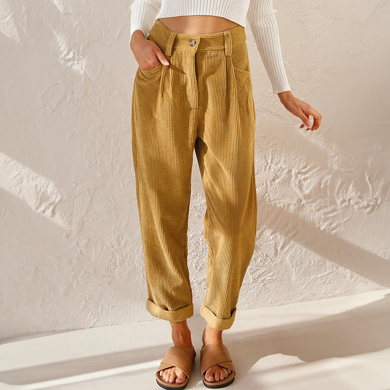 Pantaloni Donna a Righe con Vita Elastica – Comfort e Stile Elegante in Tessuto a Coste, Vestibilità Ampia 0