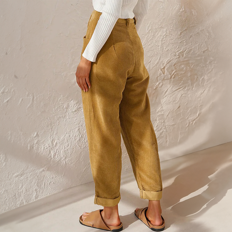 Pantaloni Donna a Righe con Vita Elastica – Comfort e Stile Elegante in Tessuto a Coste, Vestibilità Ampia 1