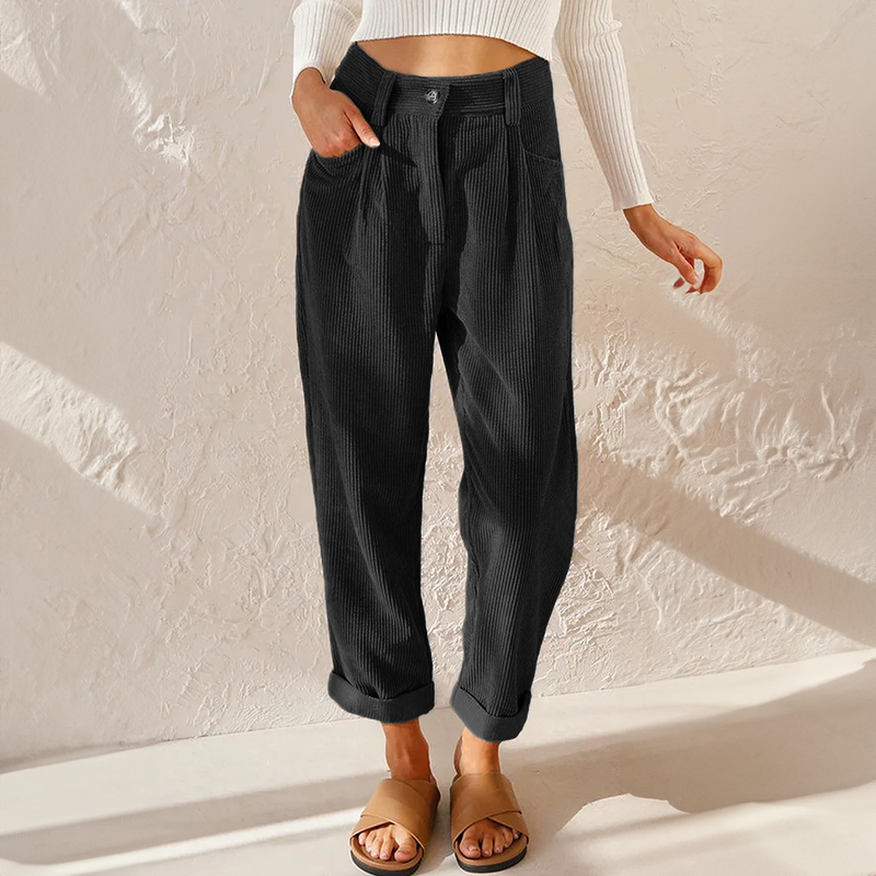Pantaloni Donna a Righe con Vita Elastica – Comfort e Stile Elegante in Tessuto a Coste, Vestibilità Ampia 3