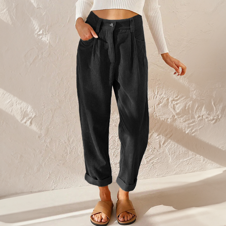 Pantaloni Donna a Righe con Vita Elastica – Comfort e Stile Elegante in Tessuto a Coste, Vestibilità Ampia 3