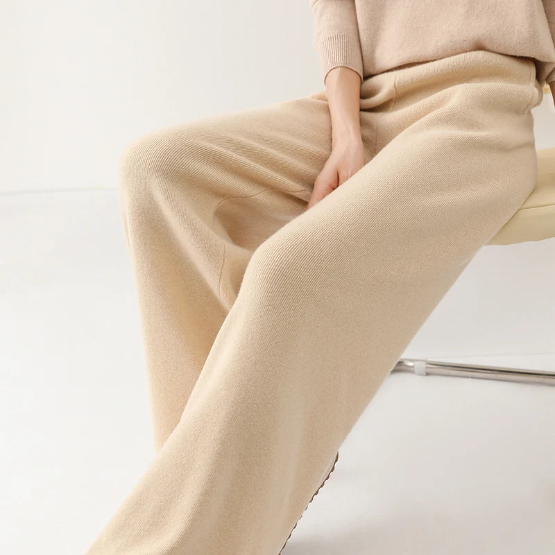 Pantaloni Donna in Lana Merino Eleganti con Gamba Larga e Vestibilità Confortevole 0