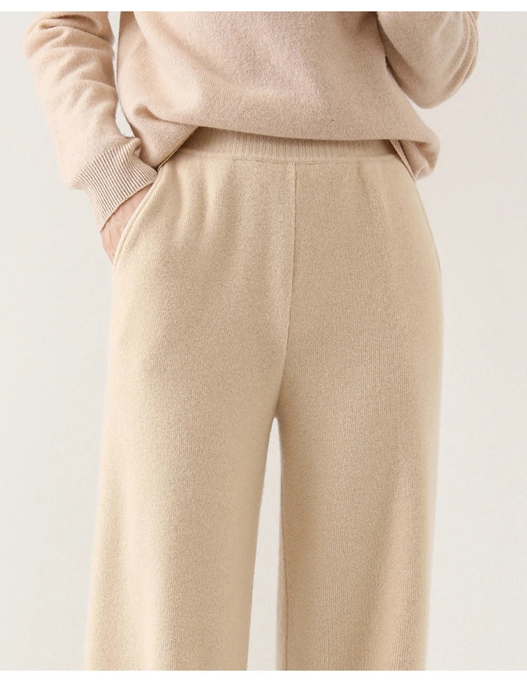 Pantaloni Donna in Lana Merino Eleganti con Gamba Larga e Vestibilità Confortevole 3