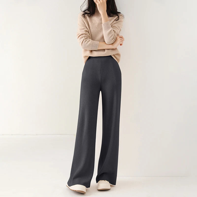 Pantaloni Donna in Lana Merino Eleganti con Gamba Larga e Vestibilità Confortevole 5