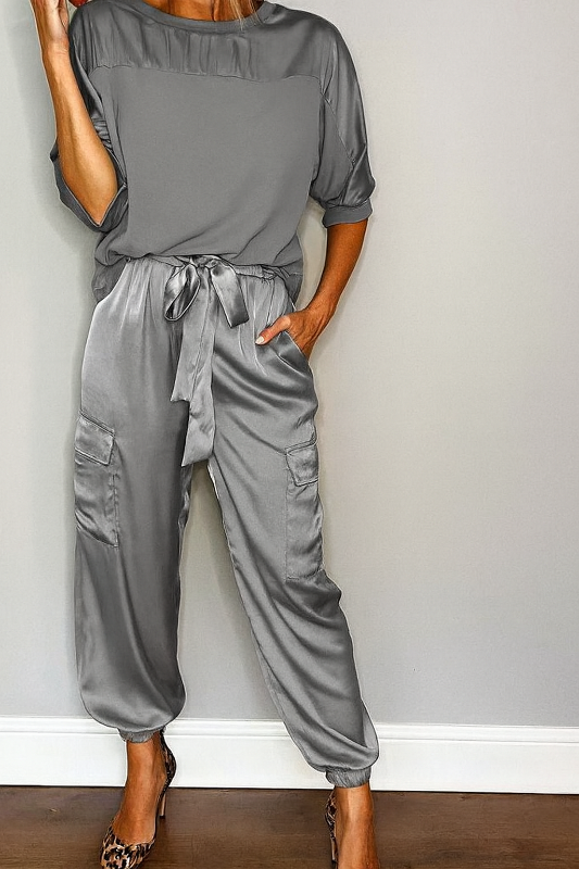 Damen Jogginghosen aus Satin mit elastischem Bund und Cargo-Taschen