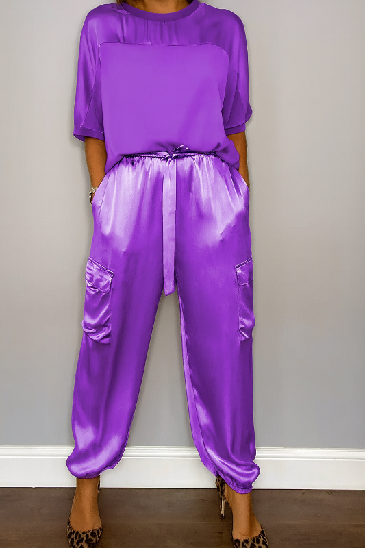 Damen Jogginghosen aus Satin mit elastischem Bund und Cargo-Taschen