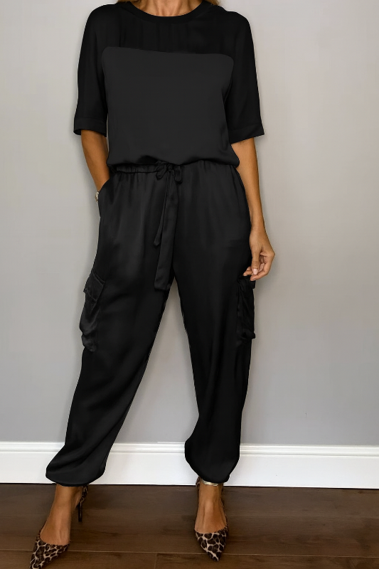 Damen Jogginghosen aus Satin mit elastischem Bund und Cargo-Taschen
