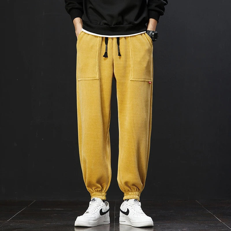 Pantaloni Tuta Uomo in Corduroy con Vita Regolabile e Tasche Profonde, Vestibilità Rilassata 0