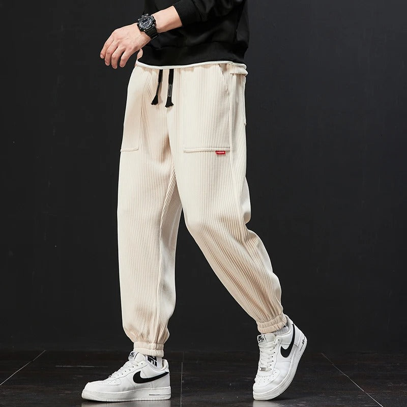 Pantaloni Tuta Uomo in Corduroy con Vita Regolabile e Tasche Profonde, Vestibilità Rilassata 1