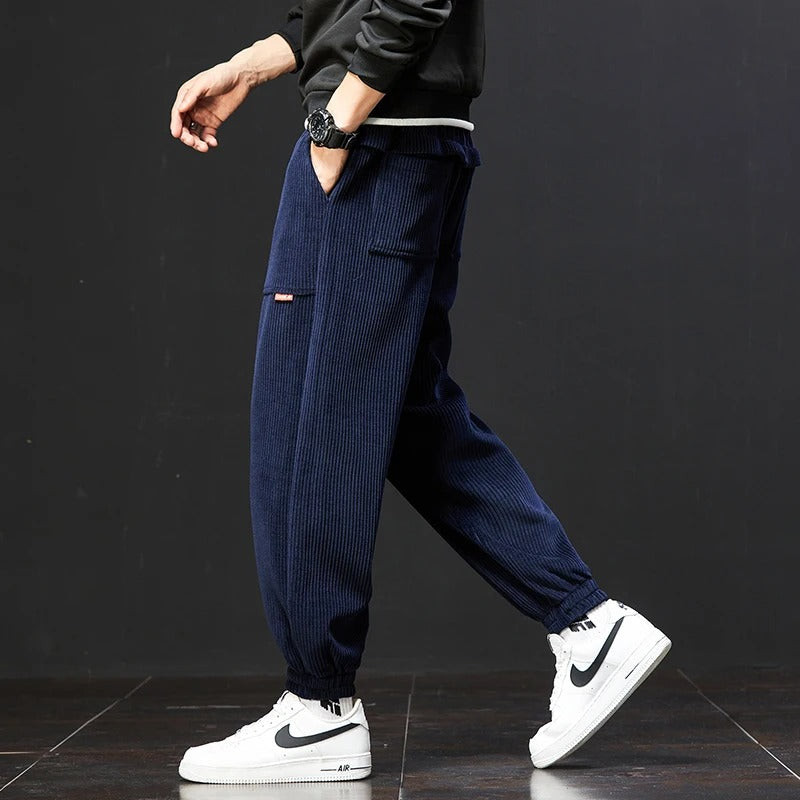 Pantaloni Tuta Uomo in Corduroy con Vita Regolabile e Tasche Profonde, Vestibilità Rilassata 2