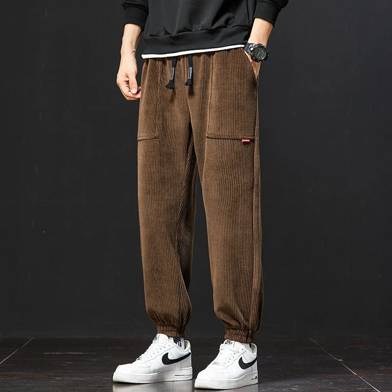Pantaloni Tuta Uomo in Corduroy con Vita Regolabile e Tasche Profonde, Vestibilità Rilassata 3