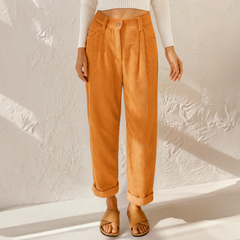 Pantaloni a Righe da Donna con Vita Elastica - Stile Elegante in Tessuto a Coste, Vestibilità Ampia