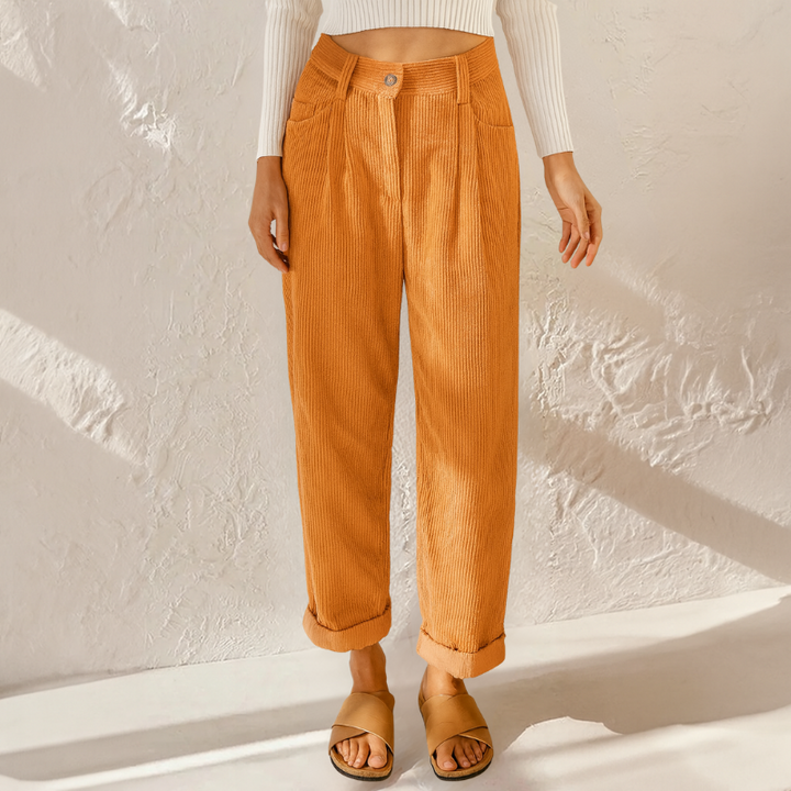 Pantaloni a Righe da Donna con Vita Elastica - Stile Elegante in Tessuto a Coste, Vestibilità Ampia
