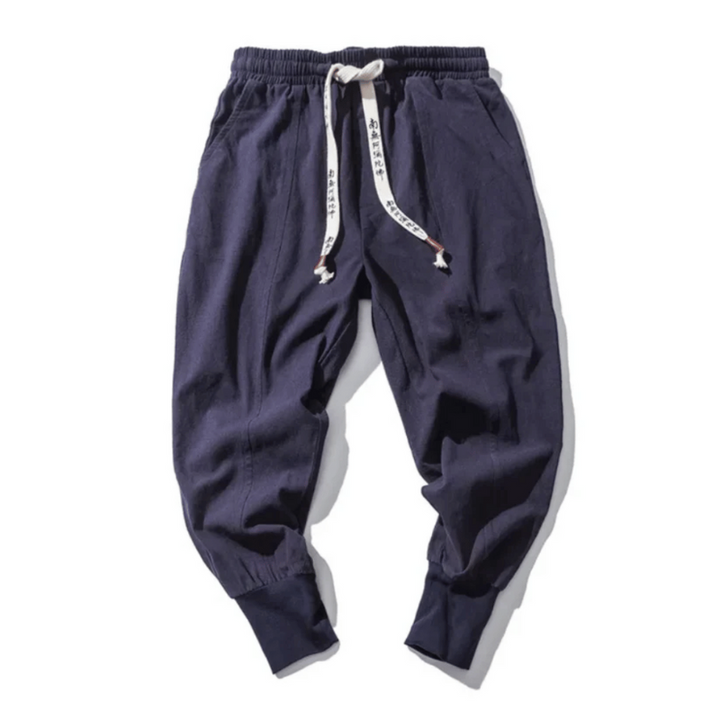 Pantaloni da Uomo Giapponesi Stile Kenji Rilassati con Cavallo Basso e Polsini Elasticizzati