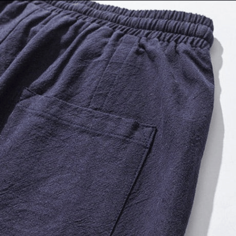 Pantaloni da Uomo Giapponesi Stile Kenji Rilassati con Cavallo Basso e Polsini Elasticizzati