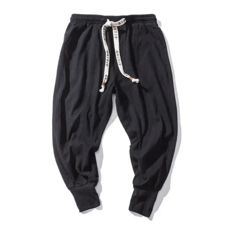 Pantaloni da Uomo Giapponesi Stile Kenji Rilassati con Cavallo Basso e Polsini Elasticizzati