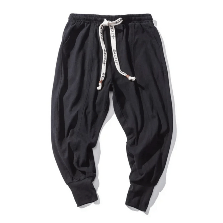 Pantaloni da Uomo Giapponesi Stile Kenji Rilassati con Cavallo Basso e Polsini Elasticizzati