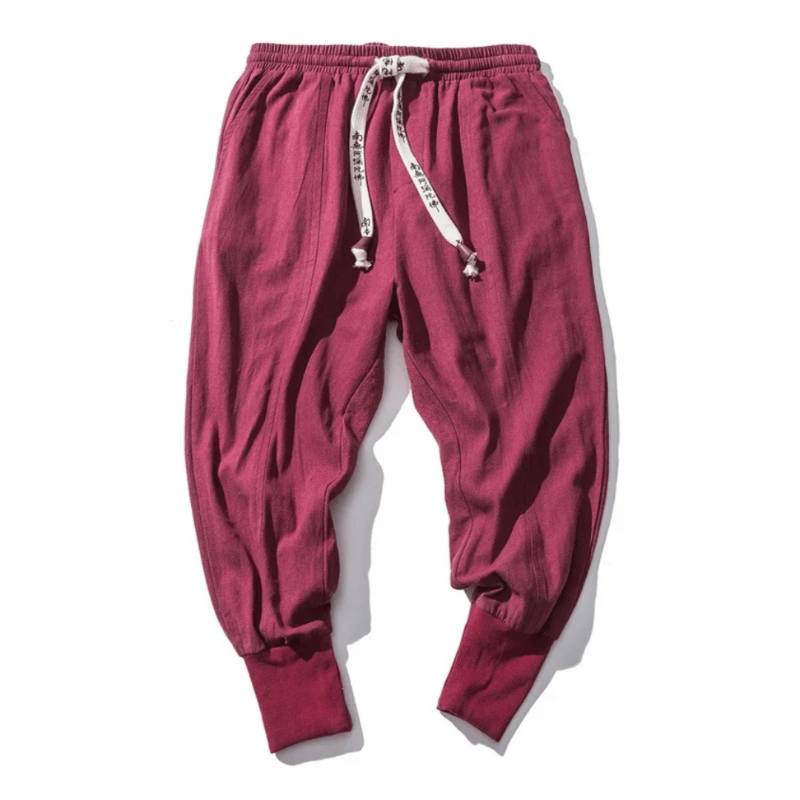 Pantaloni da Uomo Giapponesi Stile Kenji Rilassati con Cavallo Basso e Polsini Elasticizzati