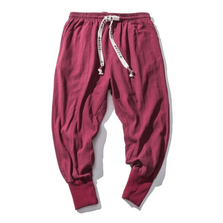 Pantaloni da Uomo Giapponesi Stile Kenji Rilassati con Cavallo Basso e Polsini Elasticizzati
