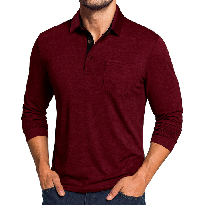 Polo Langarm Herren Freizeit mit Tasche - Klassisches Herren Polo für den täglichen Gebrauch