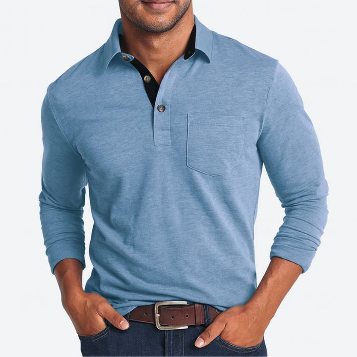 Polo Langarm Herren Freizeit mit Tasche - Klassisches Herren Polo für den täglichen Gebrauch