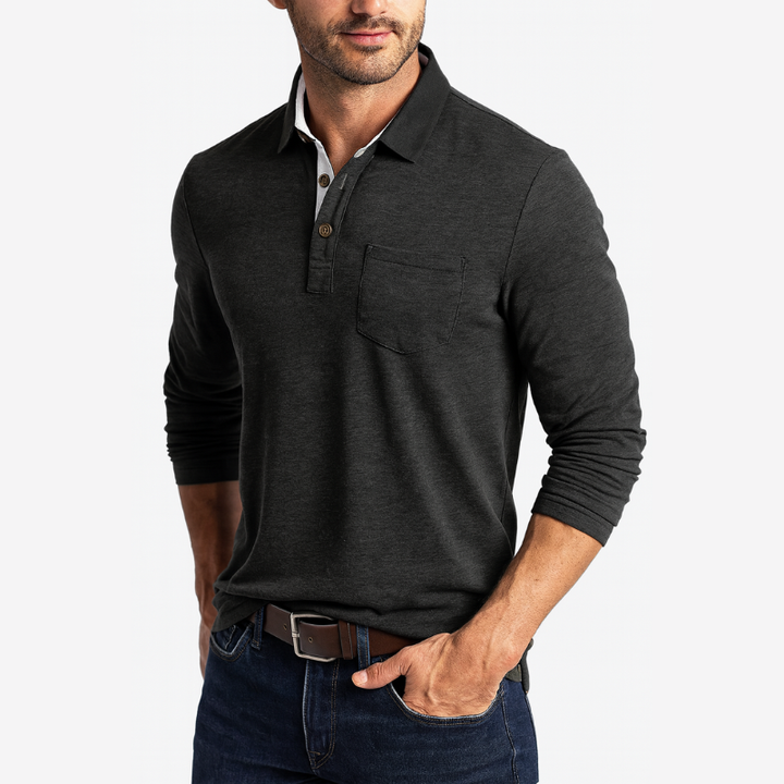 Polo Langarm Herren Freizeit mit Tasche - Klassisches Herren Polo für den täglichen Gebrauch