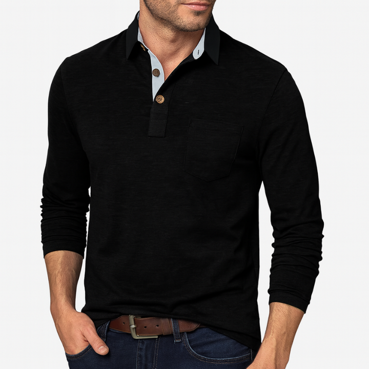 Polo Langarm Herren Freizeit mit Tasche - Klassisches Herren Polo für den täglichen Gebrauch