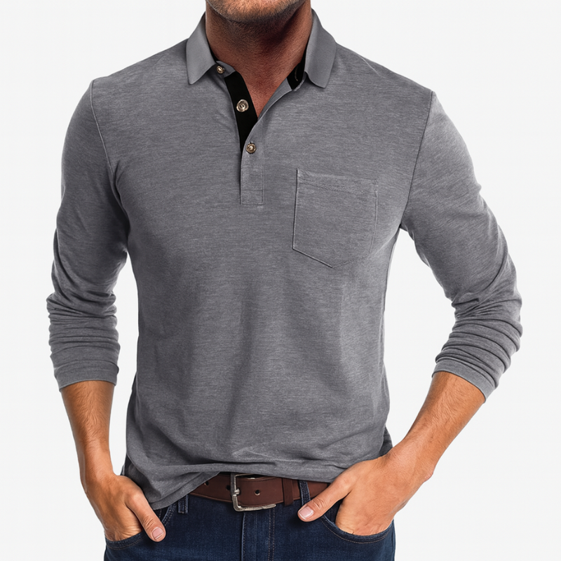 Polo Langarm Herren Freizeit mit Tasche - Klassisches Herren Polo für den täglichen Gebrauch