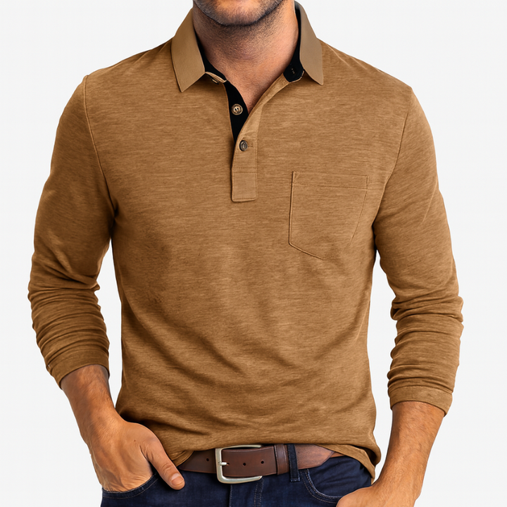 Polo Langarm Herren Freizeit mit Tasche - Klassisches Herren Polo für den täglichen Gebrauch