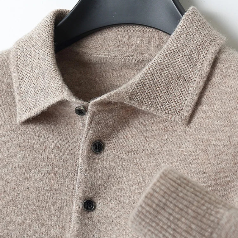 Elegantes Herren-Polo mit langen Ärmeln aus Merinowolle