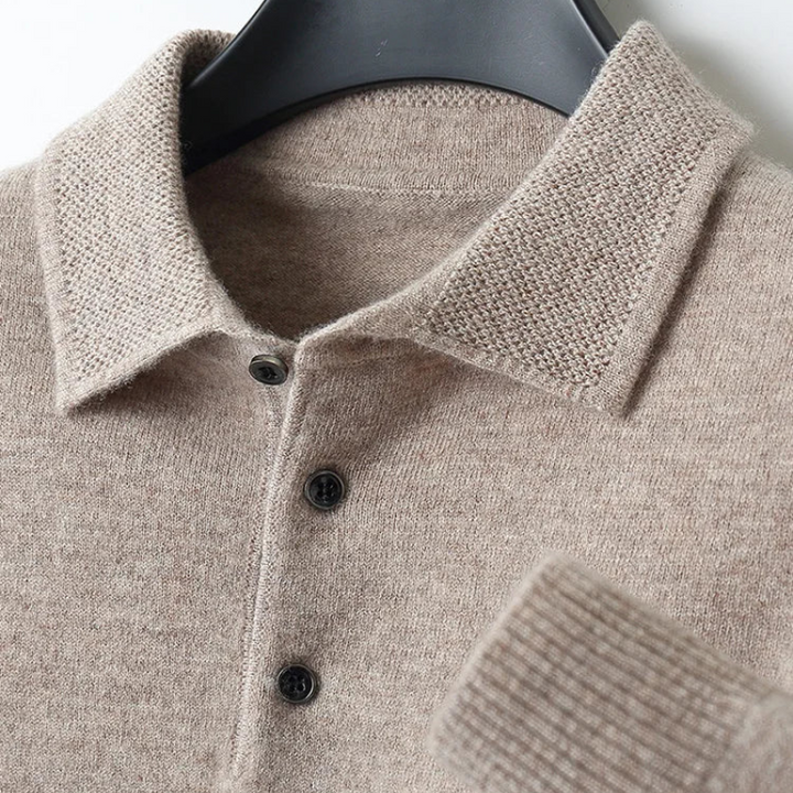 Elegantes Herren-Polo mit langen Ärmeln aus Merinowolle