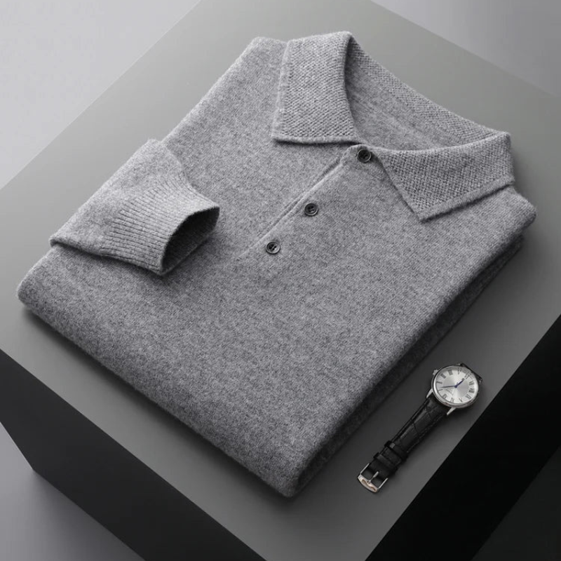 Elegantes Herren-Polo mit langen Ärmeln aus Merinowolle