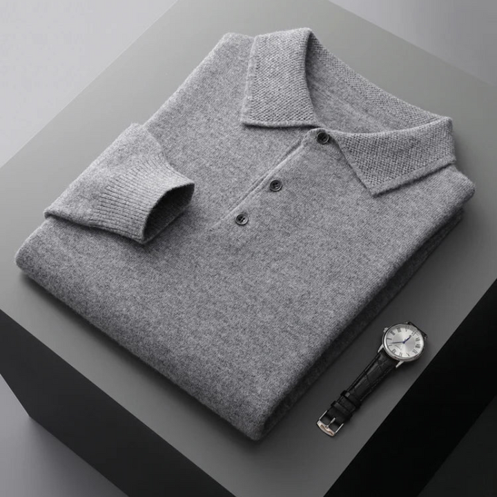 Elegantes Herren-Polo mit langen Ärmeln aus Merinowolle