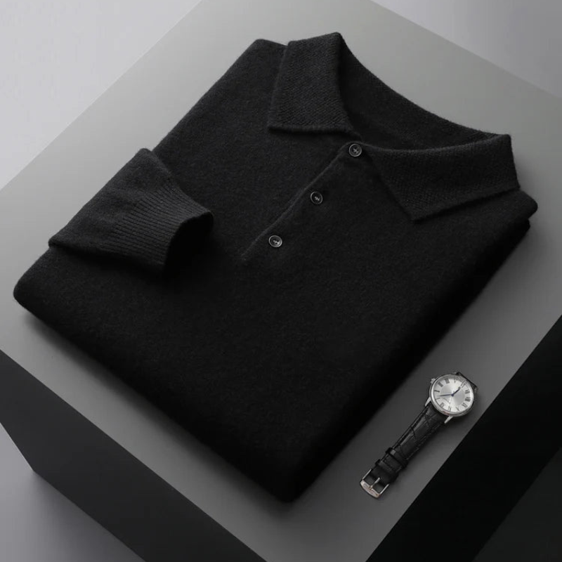 Elegantes Herren-Polo mit langen Ärmeln aus Merinowolle