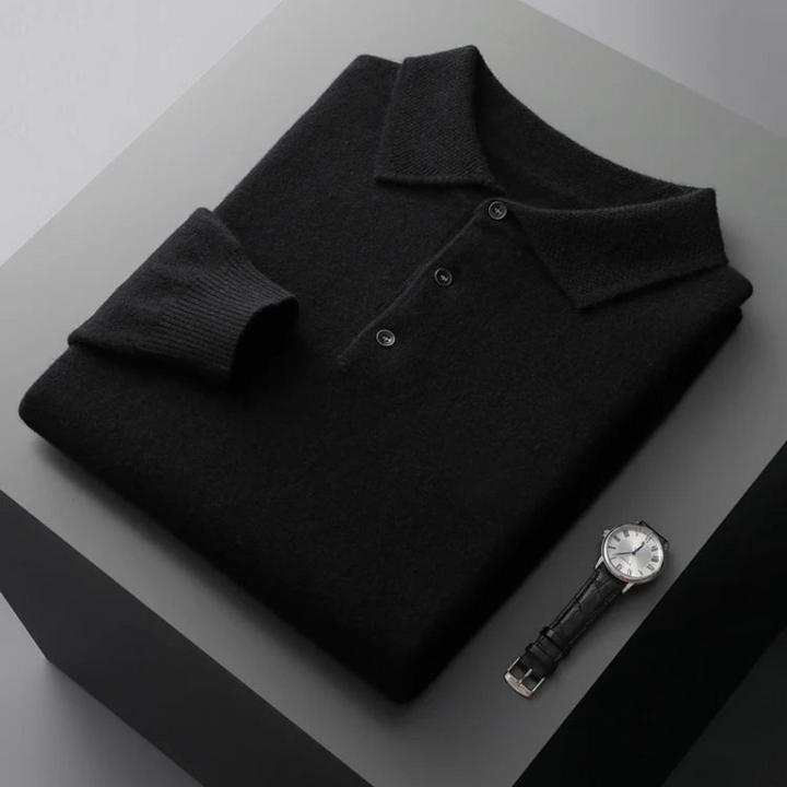 Elegantes Herren-Polo mit langen Ärmeln aus Merinowolle