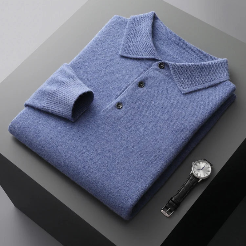 Elegantes Herren-Polo mit langen Ärmeln aus Merinowolle