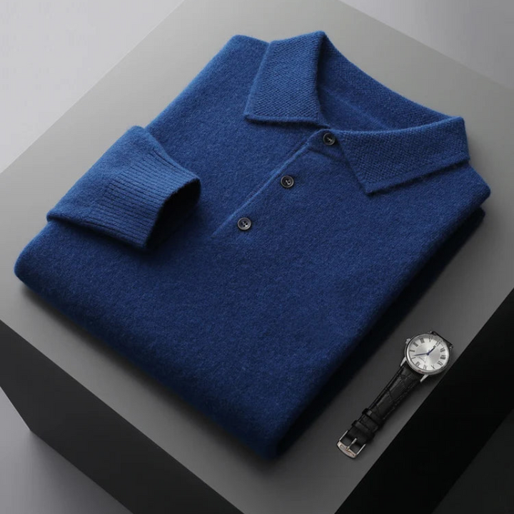 Elegantes Herren-Polo mit langen Ärmeln aus Merinowolle