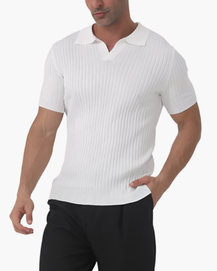 Polo homme à manches courtes en coton côtelé avec détails en maille
