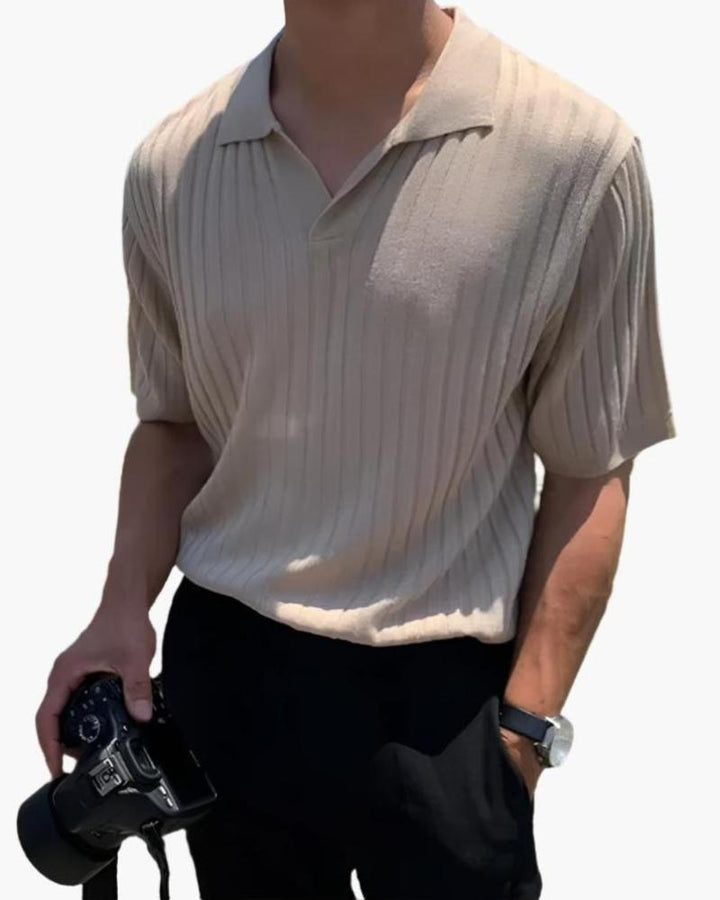 Polo homme à manches courtes en coton côtelé avec détails en maille