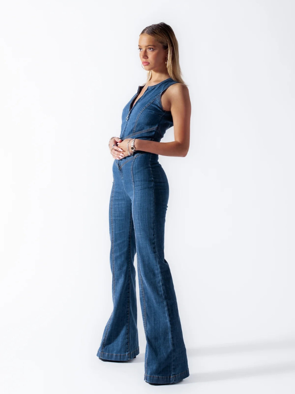 Salopette Jeans Donna Scollo a Cuore Design Attillato Vintage Fashion