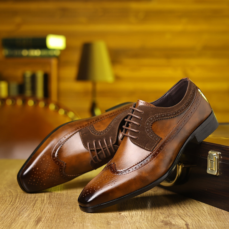 Zapatos Oxford Bicolores para Hombre con Detalles Brogue