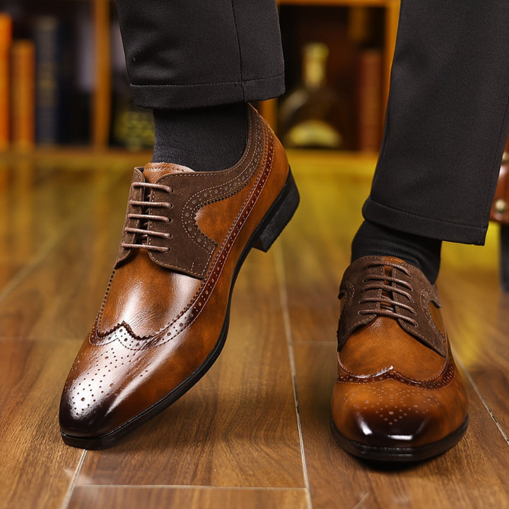 Zapatos Oxford Bicolores para Hombre con Detalles Brogue