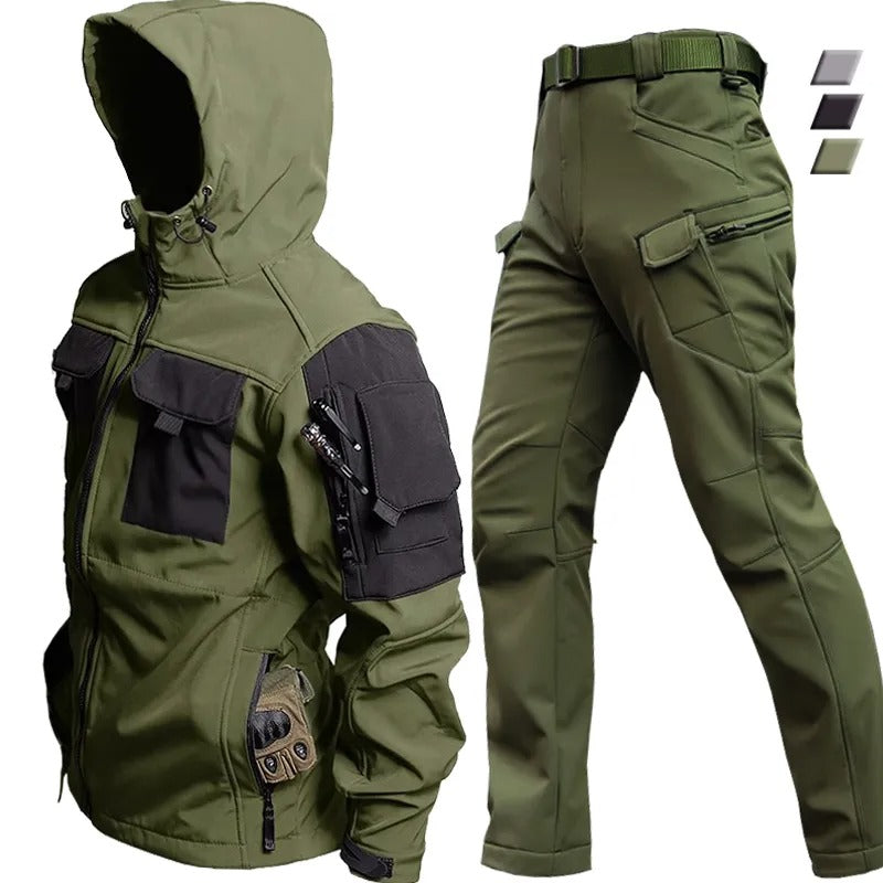 Set da uomo in softshell impermeabile e antivento per escursioni e campeggio