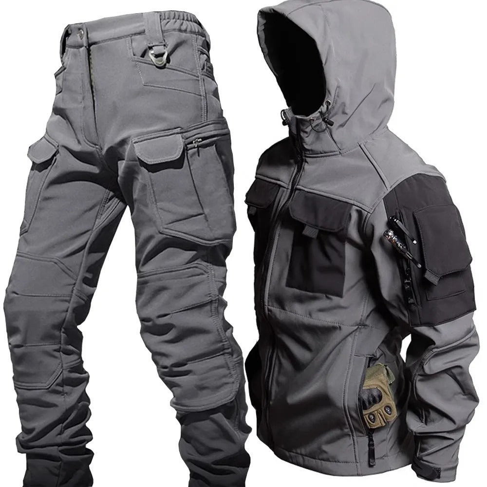 Set da uomo in softshell impermeabile e antivento per escursioni e campeggio