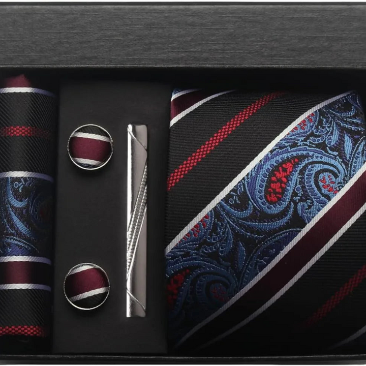 Set Cravatta Paisley da Uomo con Gemelli e Pochette