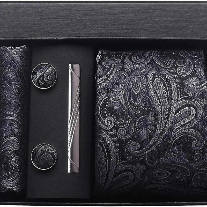 Set Cravatta Paisley da Uomo con Gemelli e Pochette