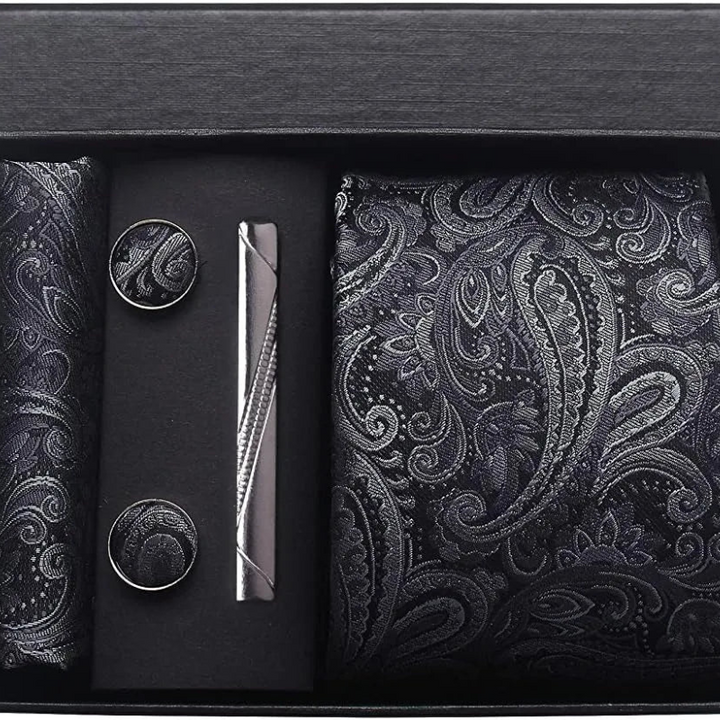 Set Cravatta Paisley da Uomo con Gemelli e Pochette